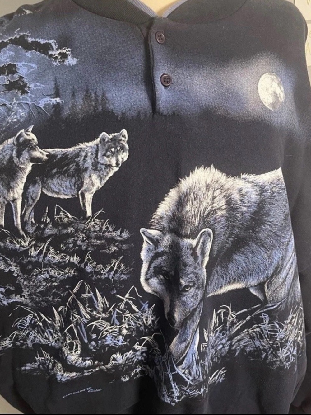 Wolves Wolf Sweatshirt Vtg Full Moon Art Unlimited Sportsware Women's XXXL